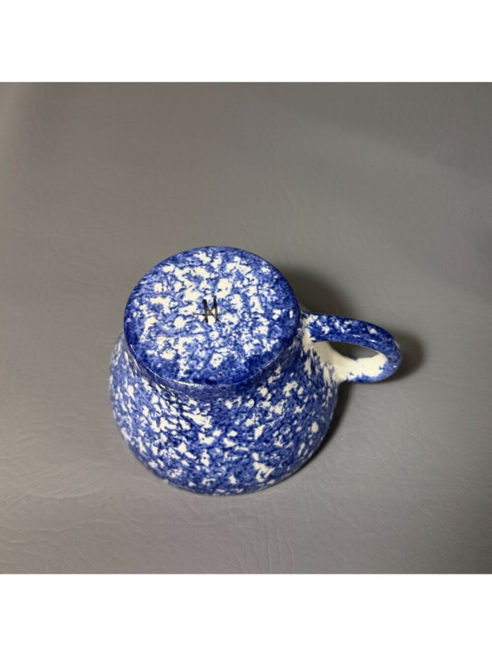 Vintage Signed Studio Pottery Tea for One Set Blue Spongeware Cow Sheep 3pc - Picture 5 of 12